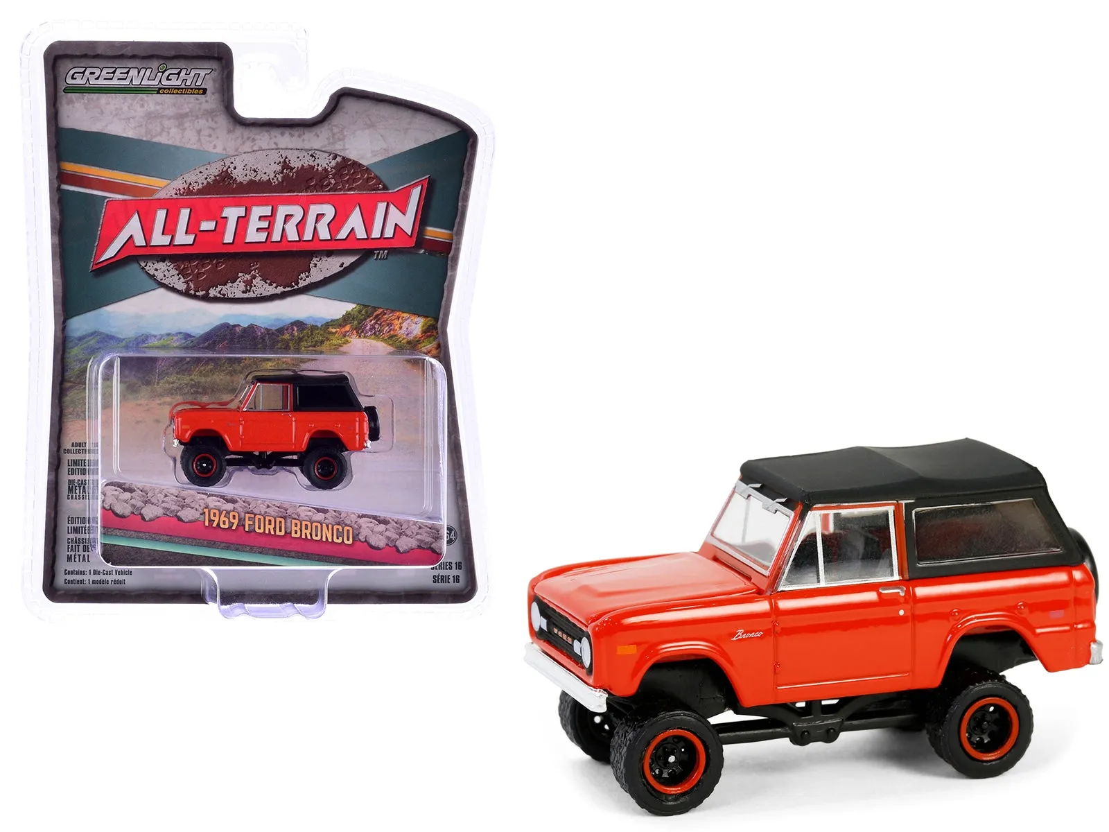 1969 Ford Bronco Poppy Red with Black Soft Top "All Terrain"