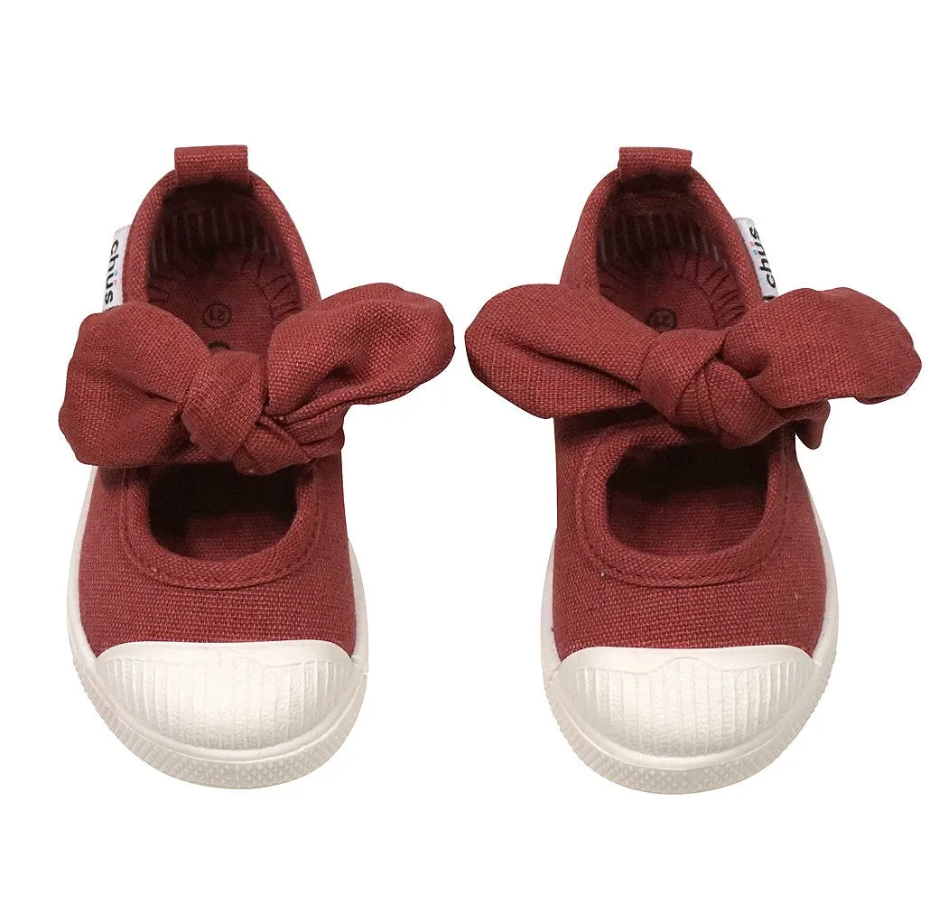 Chus Shoes - Girls Athena Velcro Mary Jane with Bow - Burgundy Bordeaux