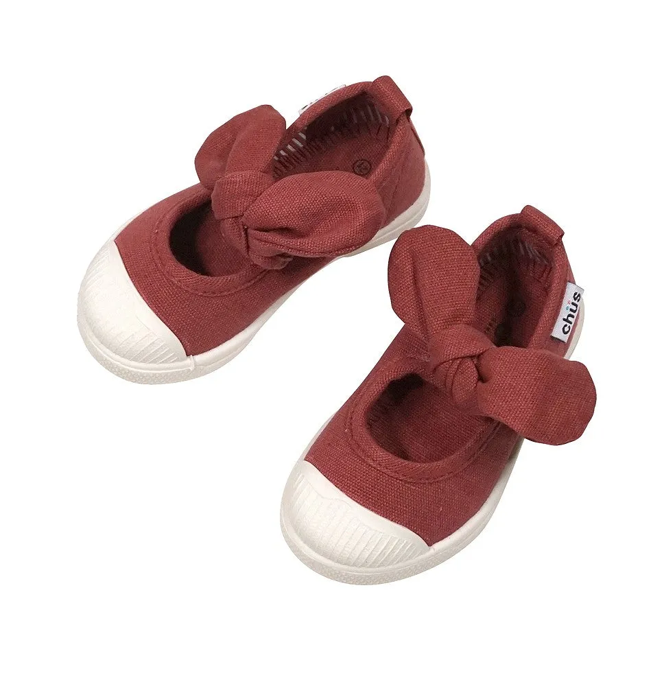 Chus Shoes - Girls Athena Velcro Mary Jane with Bow - Burgundy Bordeaux