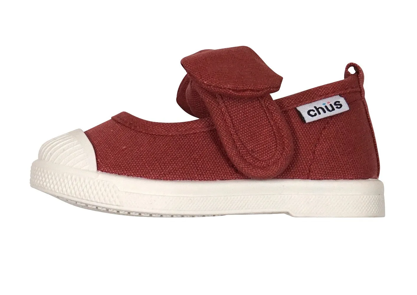 Chus Shoes - Girls Athena Velcro Mary Jane with Bow - Burgundy Bordeaux