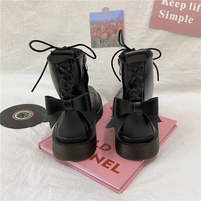 Kawaii Bow Tie Lolita Flat Platform Boots