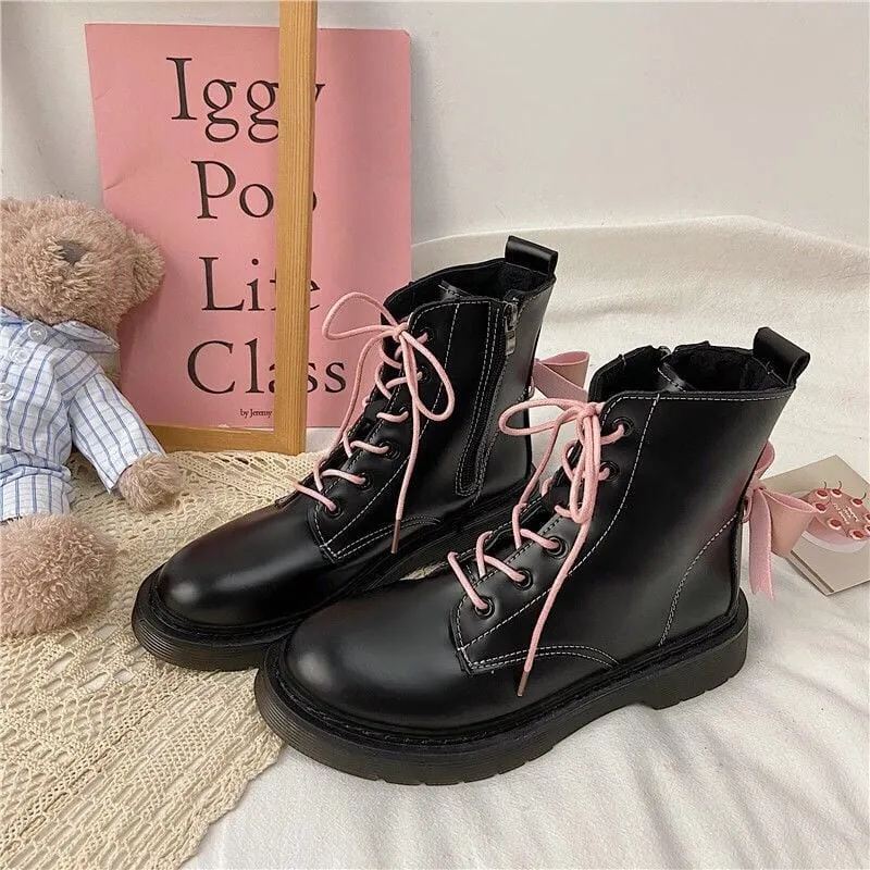 Kawaii Bow Tie Lolita Flat Platform Boots