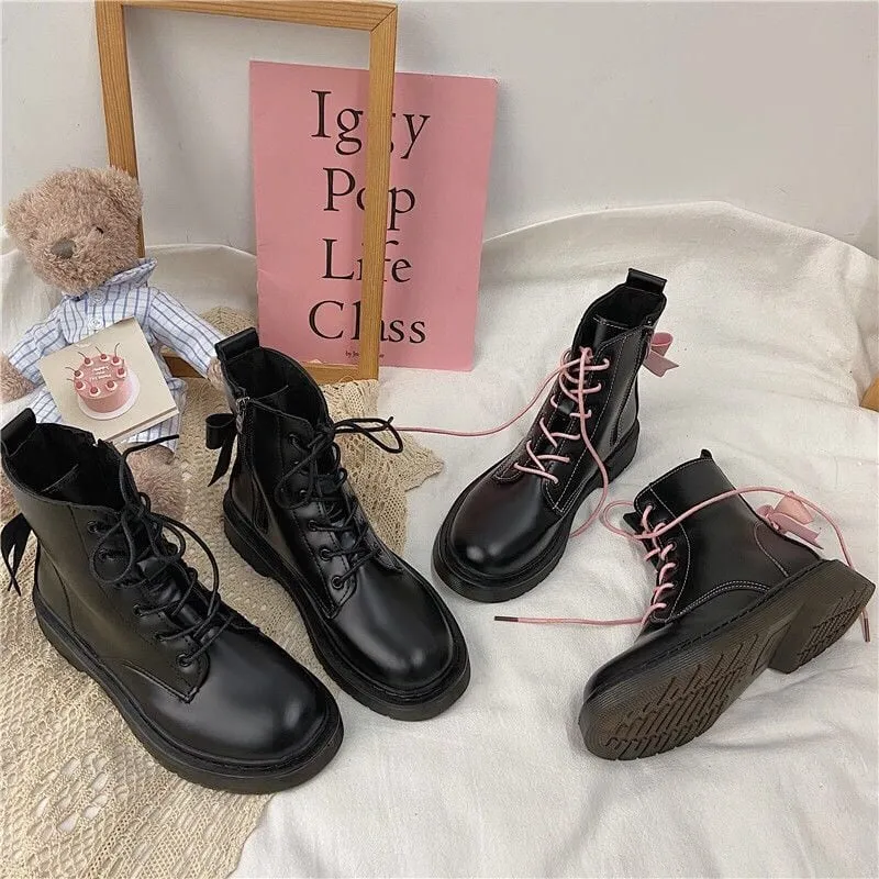 Kawaii Bow Tie Lolita Flat Platform Boots