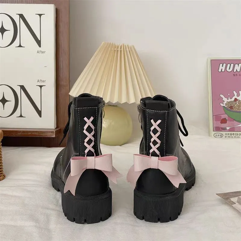 Kawaii Bow Tie Lolita Flat Platform Boots