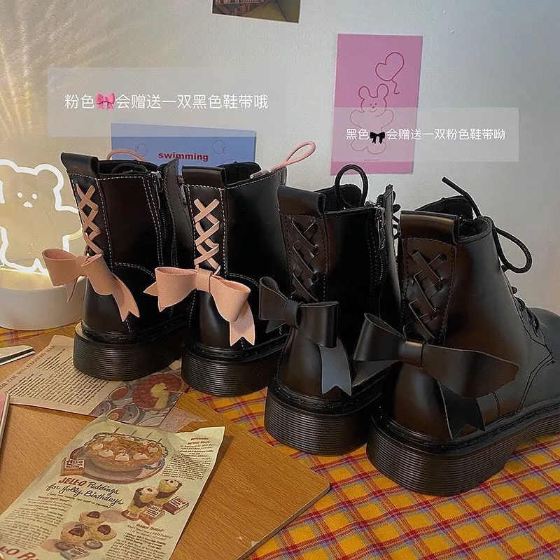 Kawaii Bow Tie Lolita Flat Platform Boots