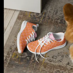 Orange and light pink mermaid women’s athletic shoes.