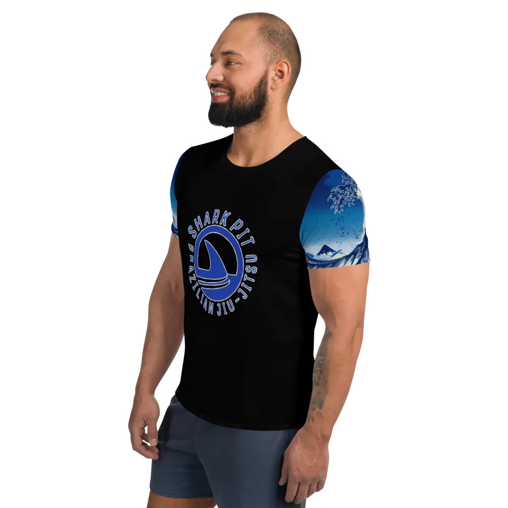 Shark Pit Logo Men's Athletic Shirt - Blue Waves