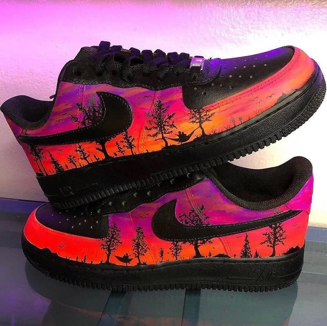 Sunset Camping Black Orange Custom Air Force 1