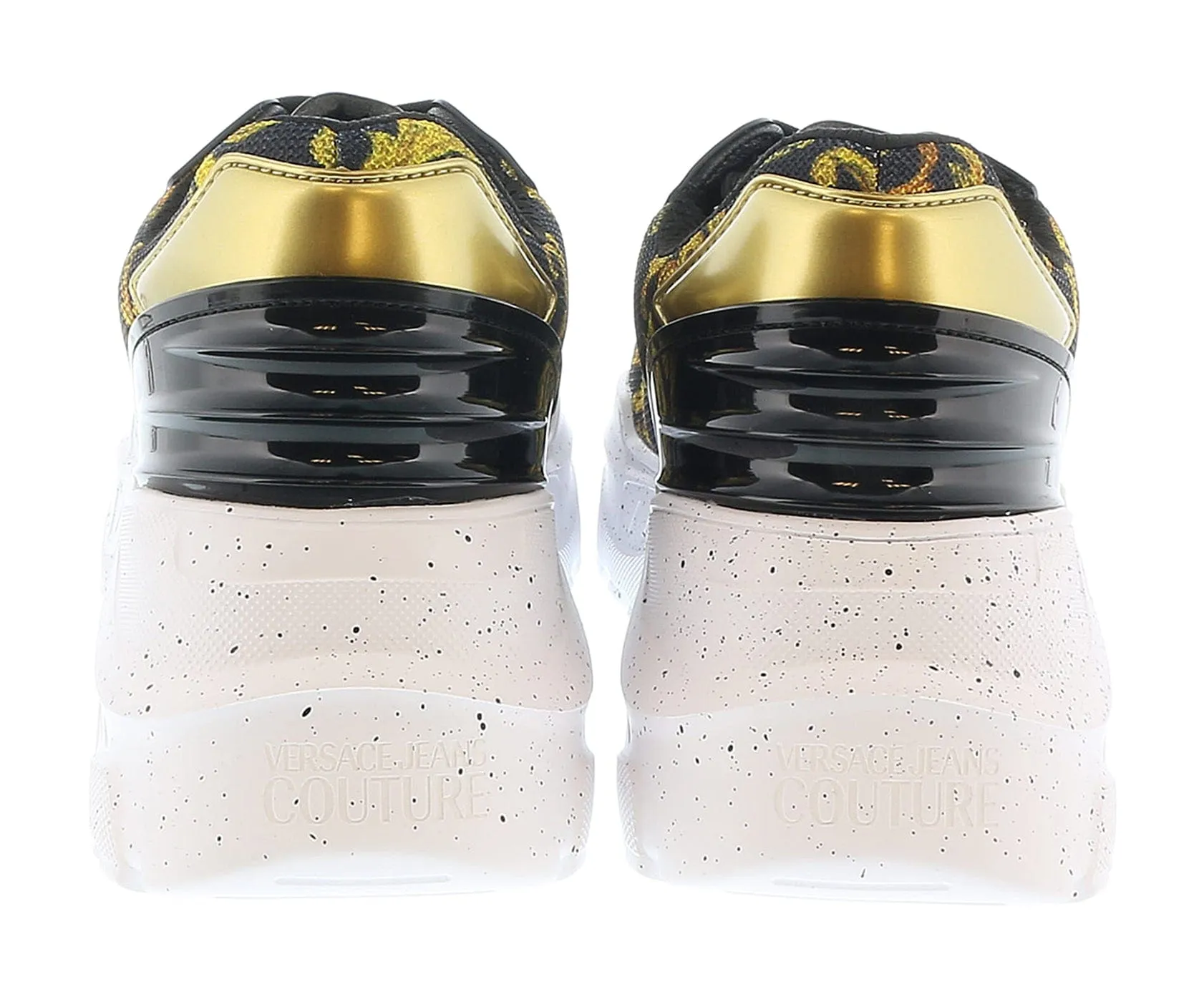 Versace Jeans Couture Black Gold Lace Up Athletic Fashion Comfort Knit Sneakers-