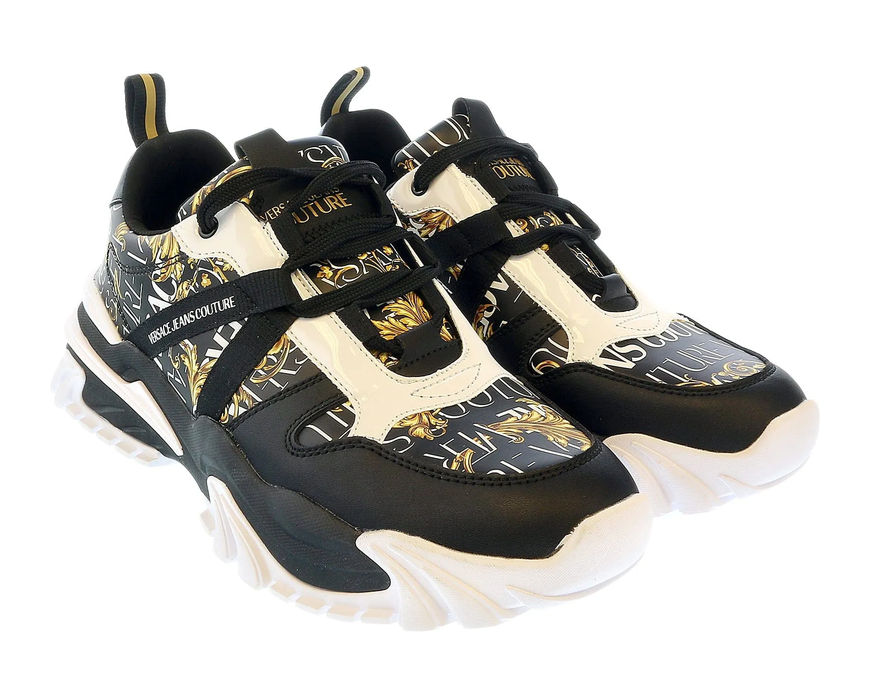 Versace Jeans Couture Black Gold Lace Up Fashion Athletic Sneakers-