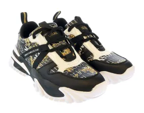Versace Jeans Couture Black Gold Lace Up Fashion Athletic Sneakers-