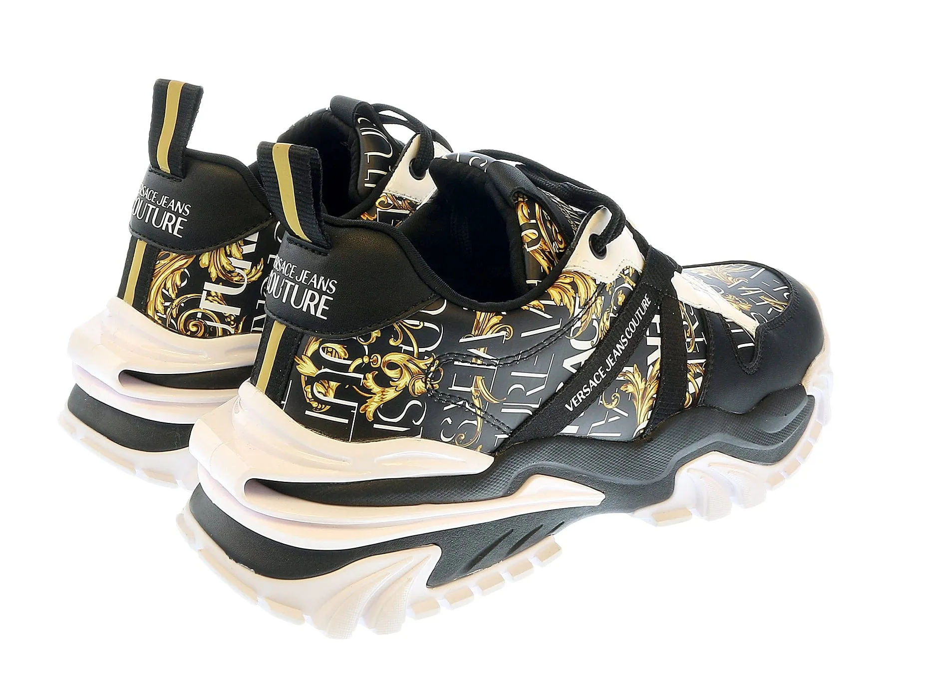 Versace Jeans Couture Black Gold Lace Up Fashion Athletic Sneakers-