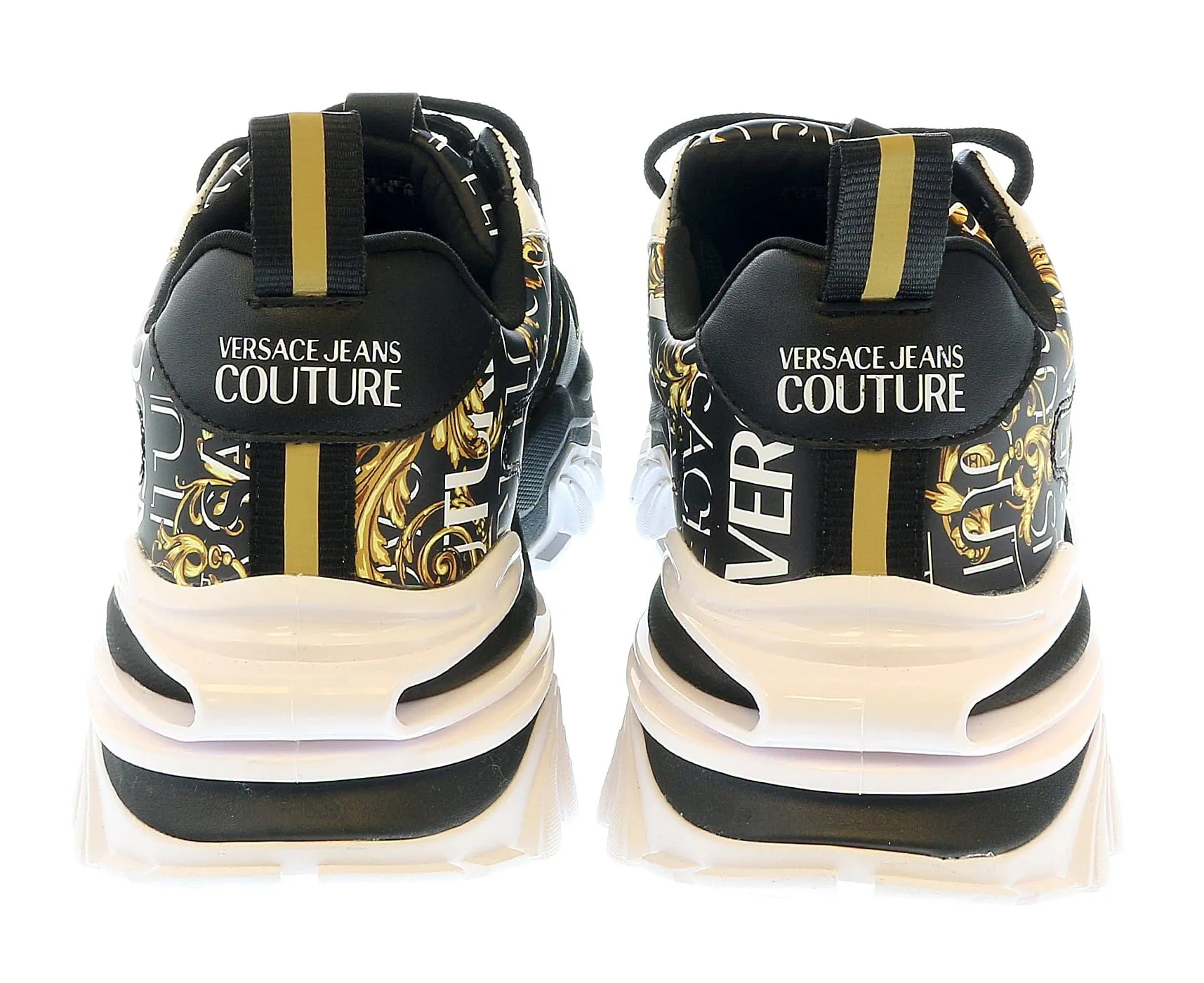Versace Jeans Couture Black Gold Lace Up Fashion Athletic Sneakers-