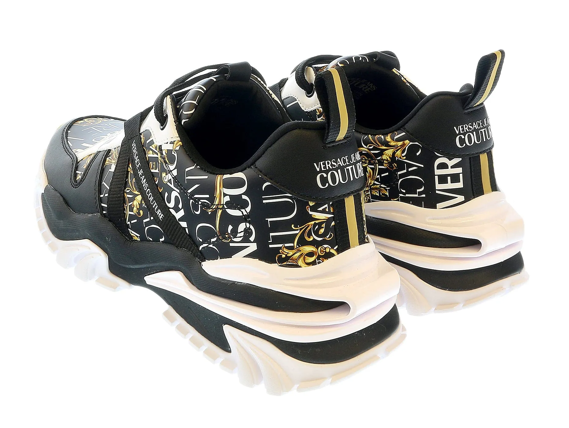 Versace Jeans Couture Black Gold Lace Up Fashion Athletic Sneakers-