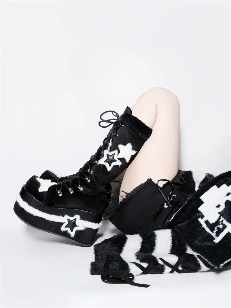 Y2K Subculture Boots Platform Mid Velvet Star