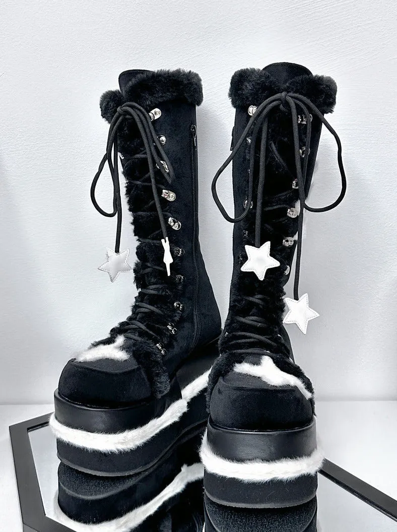 Y2K Subculture Boots Platform Mid Velvet Star
